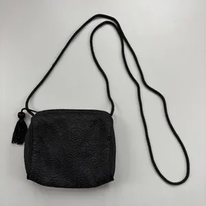 Vintage‎ Avon Black Tassle Jacquard Evening Bag Crossbody Mini Purse Black Tie thumbnail 1