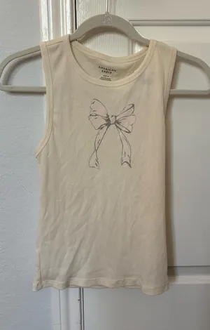 American Eagle Off-White Tank Top with Bow thumbnail 1