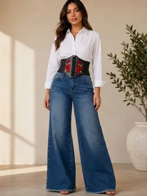 Black Floral‎ Embroidered Waist Elastic Corset Belt One Size thumbnail 2
