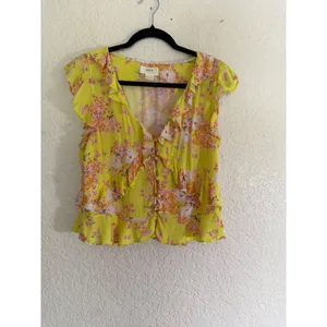 Maeve Anthropologie Ashlee Ruffled Blouse‎ 12 Yellow Floral V-Neck Sleeveless thumbnail 12
