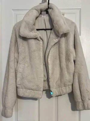 No Boundaries Women's Cream Teddy Zip Jacket thumbnail 2
