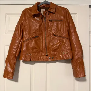 We the Free People Vegan‎ Faux Leather Cognac Moto Jacket Rock thumbnail 3