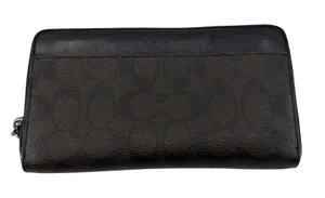 Coach Accordion Zip Brown/Black Signature Coated Canvas Wallet thumbnail 1
