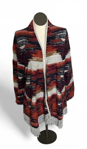 LUCKY BRAND Aztec Southwestern Open Front Fringed Cardigan Size XLarge thumbnail 1