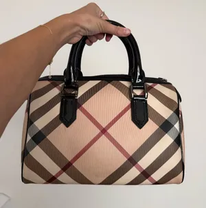 Burberry Beige Check Satchel with Black Patent Handles thumbnail 1