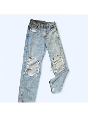 Y2K grunge indie sleaze baggy wide leg distressed American Eagle jeans size 4 thumbnail 3
