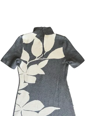 By Anthropologie Mock Neck Short Sleeve Knit Floral Gray Mini Dress Size XS thumbnail 7