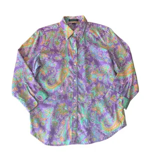 Lauren Ralph Lauren Paisley Button Down Shirt, Size M, Purple/Orange thumbnail 1
