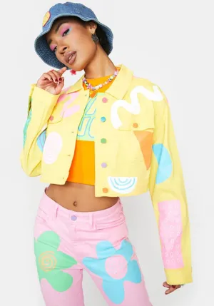 Dolls Kill x Zig Zag Painted Lemon Drop Trucker Jacket thumbnail 1