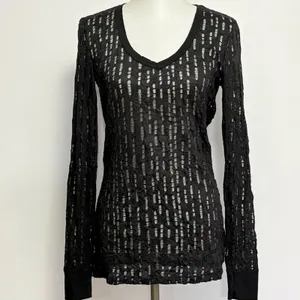BKE Long Sleeve Top XL Black V-Neck Open Knit Distressed Textured Goth Punk thumbnail 2