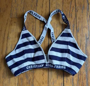Christian Dior Bralette Womens 38 M Blue Striped J'Adior Logo Knit Wireless thumbnail 1