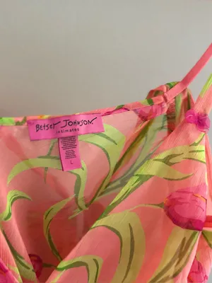 Betsey Johnson Intimates Vintage Peach Sheer Tulip Print Babydoll Lingerie Large thumbnail 10