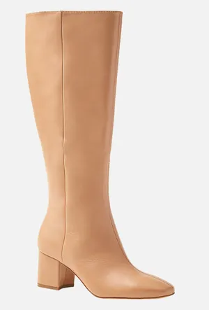 Ann Taylor Desert Sand Nude Block Leather Tall Knee High Boots Heels Booties thumbnail 2