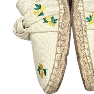 Talbots Izzy Lemon Knotted Canvas Cream Flat Espadrilles Embroidery Shoes 6.5 thumbnail 5