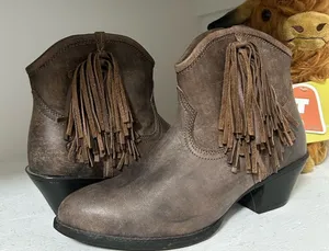 Ariat Distressed Brown Fringe Ankle Booties NWOT thumbnail 1