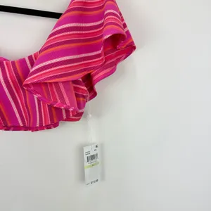 Trina Turk Marai Swim Top One Shoulder Ruffle Pink Striped Padded Beach US 4 NWT thumbnail 7