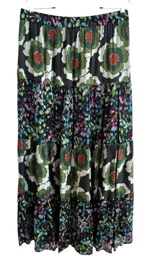 Anthropologie Womens Floral Peasant Maxi Skirt Size L Tiered Boho Hippie Flowy thumbnail 1