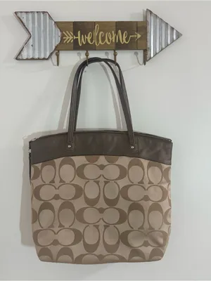 Coach Tan and Brown Signature Tote with Leather Trim thumbnail 4
