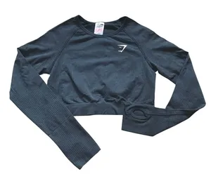 Gymshark Crop Top‎ Women Large Black Vital Seamless 2.0 Long Sleeve Athleisure thumbnail 1