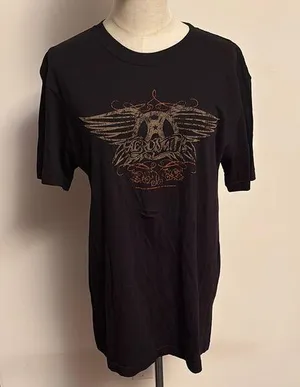 Vintage Black Short Sleeve Tee with Distressed Graphic AEROSMITH thumbnail 1