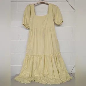 NEW sz XS 0-2 Saint Helena holly Maxi sun puff sleeve yellow dress Embroidery thumbnail 3