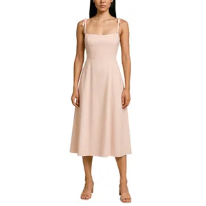 Azazie Pink Sleeveless Tie Strap Bridesmaid Cami Tank Fit & Flare Midi Dress 14 thumbnail 3