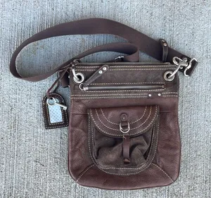 Fossil Brown Leather Suede Crossbody Bag Purse Classic Vintage thumbnail 1