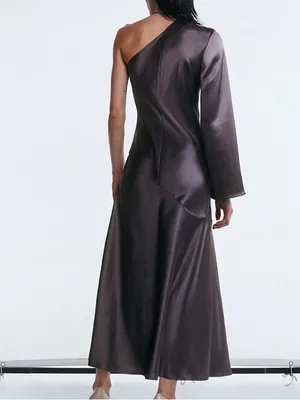 & Other Stories savoir Satin off shoulder Maxi Dress asymmetric 34 thumbnail 6