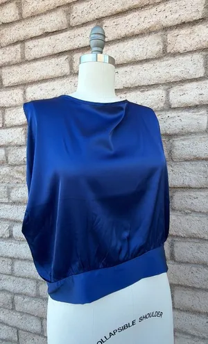 ✨ Deep Royal Blue Satin Boxy Crop Top | Size L thumbnail 1
