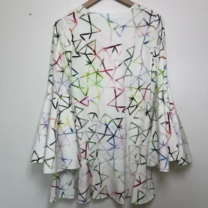 Alexis‎ Women 100% SILK Mini Dress Large Abstract Bell Sleeve Shift Party Event thumbnail 4