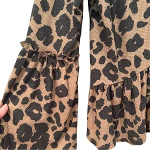 Altar'd State Leopard Peplum Top Women's‎ M Brown Ruffle Boho Hippie Waffle Knit thumbnail 2