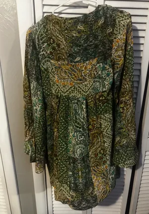 Anthropologie Floreat Amelie silk dress featuring green paisley patchwork print thumbnail 2