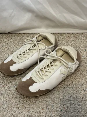 Tory Burch Leather Tory Logo Sneakers Low Tops White Ivory Cerbiatto size 10.5 thumbnail 3
