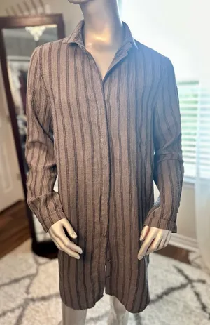 Cloth & Stone Anthropologie Gray Striped Button Down Shirt Dress M thumbnail 1