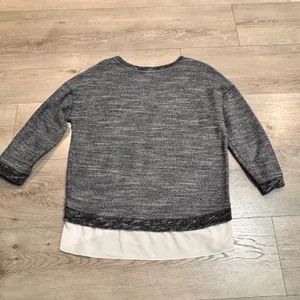 American Eagle‎ Layered Hem Pullover Top Heathered Knit Casual Gray Medium M thumbnail 2