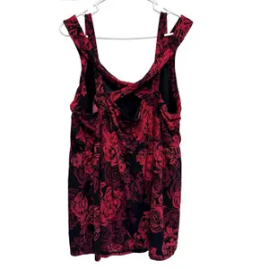 Torrid Red and Black Rose Criss Cross Babydoll Sleeveless Top Plus Size 5X thumbnail 4