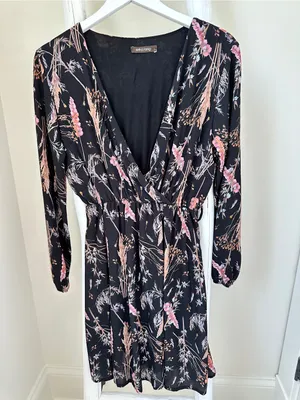 Erika Lang Nordstrom Women's Black Surplice Floral Dress Size Large thumbnail 3