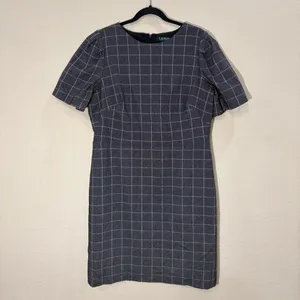 Ralph Lauren Women’s Windowpane Puff Sleeve Dress Size 16 Fully Lined Office EUC thumbnail 2