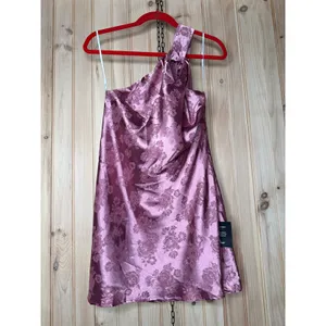 NWT Lulus Got the Key Mauve Satin Floral Jacquard Halter Mini Dress Party Sz M thumbnail 2