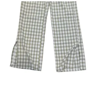 Princess Polly Plaid Wide Leg Pants Sage Green White High Waisted Side Slit Sz 2 thumbnail 3