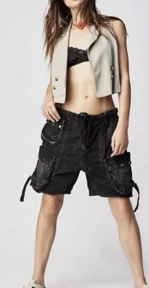 Free People Parachute Moon Bay Shorts Gorpcore‎ Slouchy Harem Baggy Black Cargo thumbnail 1