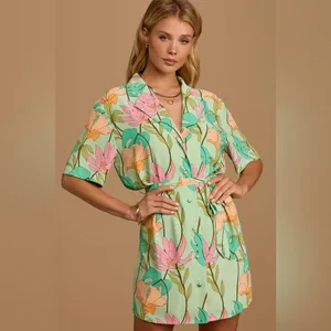 Lulus Totally Tropical Light Green Floral Print Button-Up Shirt Dress thumbnail 2