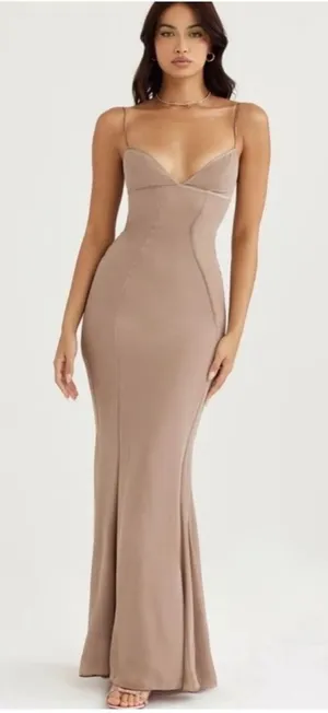 New! House of CB 'Loren' Latte Corset Maxi‎ Dress in Tan Sz Medium $269 thumbnail 1