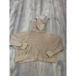 Free People Tikmo Hoodie Tan Acid Wash V-Neck Boxy Pullover Size Medium thumbnail 4