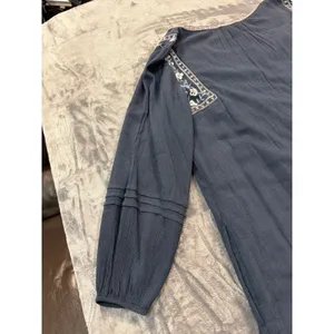 Abercrombie & Fitch Mini Dress Womens Navy Blue Embroidered Boho Gauze Large thumbnail 10