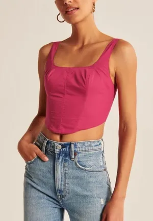 Abercrombie + Fitch Hot Pink Poplin Corset Tank thumbnail 1