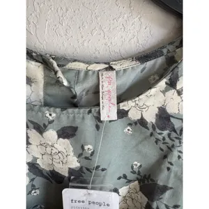 NWT Free People Sage Green White Floral Long Sleeve A-Line Mini Dress Womens 4 thumbnail 4