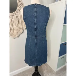 Vtg 90s Y2K Ann Taylor Jeans Denim Mini Dress Apron Pockets Contrast Stitching 4 thumbnail 2