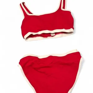 red sporty bikini set ❤️🔥 contrast‎ trim two piece with zip front top thumbnail 4