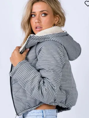 The Keir Puffer Jacket Black and White with Hood Size M/L thumbnail 1
